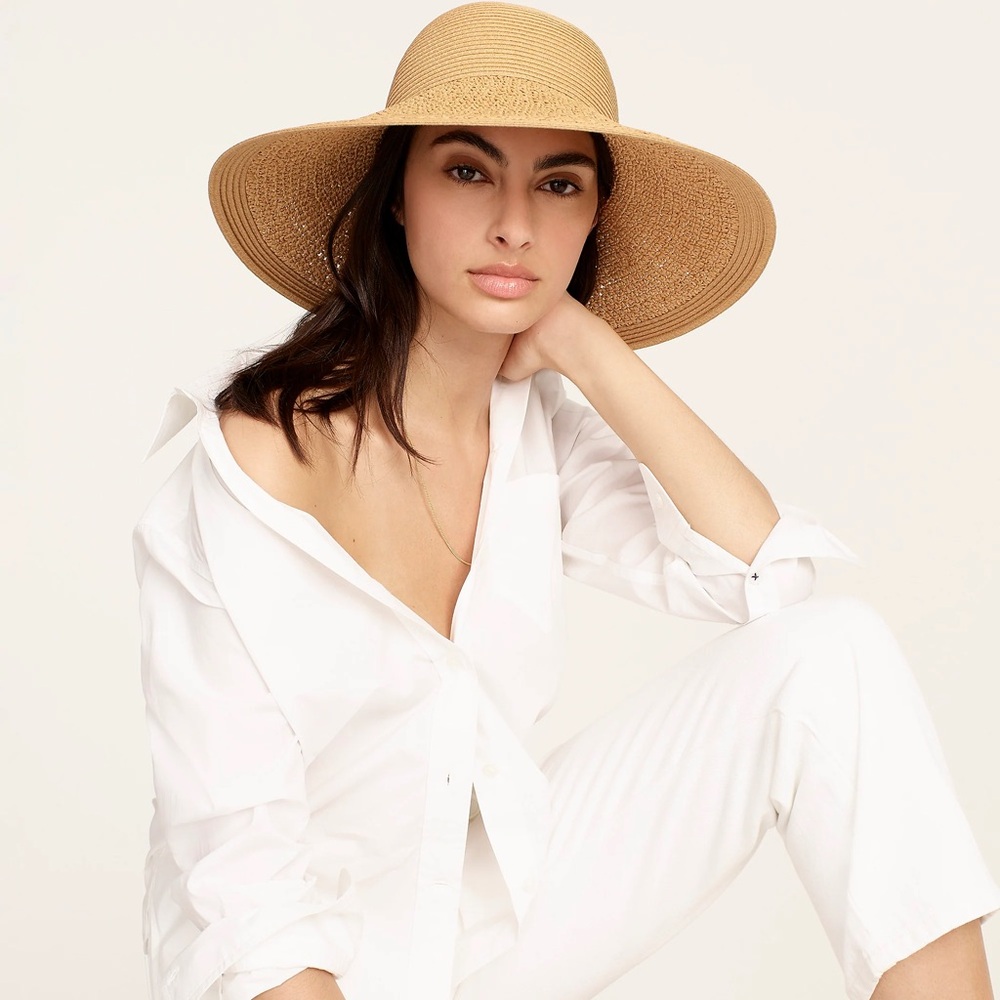 J. Crew Elegant Textured Straw Black Wide-Brim Hat - Picture 4 of 4